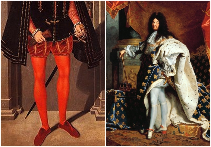 Слева направо: Вильгельм V Богатый, герцог Клевский в шоссах. \ Людовик XIV в чулках и кюлотах.