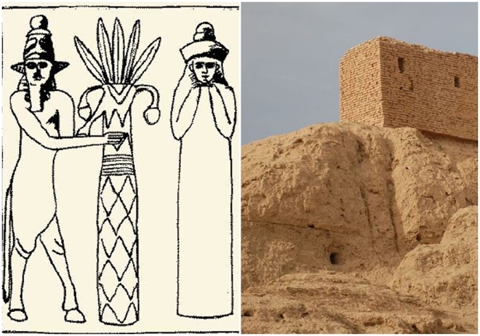 Слева направо: Энлиль — бог ветра, воздуха, земли и бурь. \ Руины храма в Ниппуре.