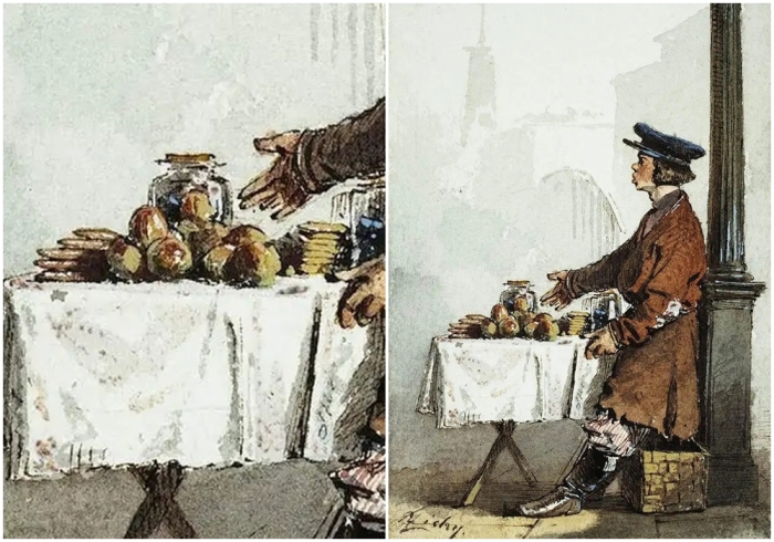 Фрагмент картины: Продавец яблок и пряников, Михай Зичи, 1850 год.