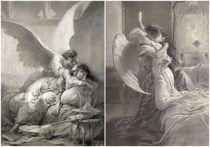 Слева направо: Ангел шепчет одалиске, Михай Зичи. \ Романтическая встреча, Михай Зичи.
