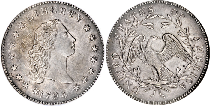 Доллар «Струящиеся волосы», 1794 год. \ Фото: coinshome.net