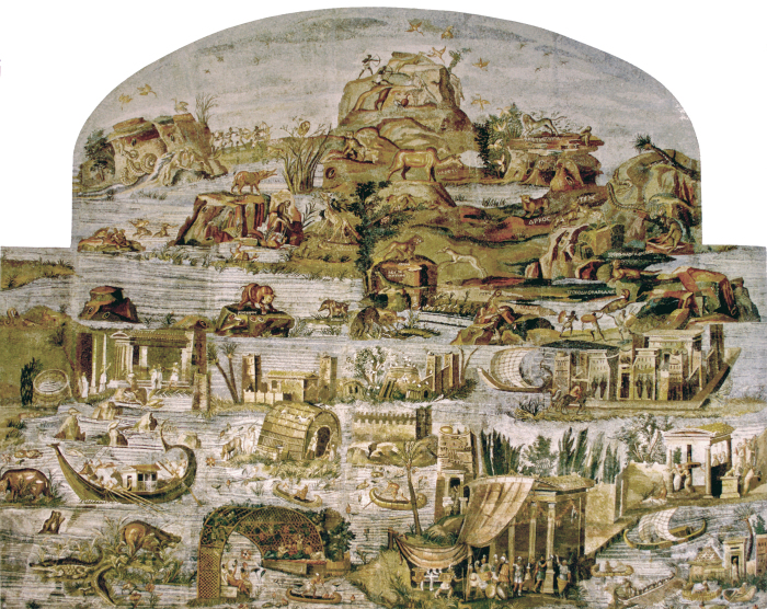 Нилотская мозаика, изображающая течение реки от ее мифического истока до Средиземного моря, II век до н. э. \ Фото: en.wikipedia.org.