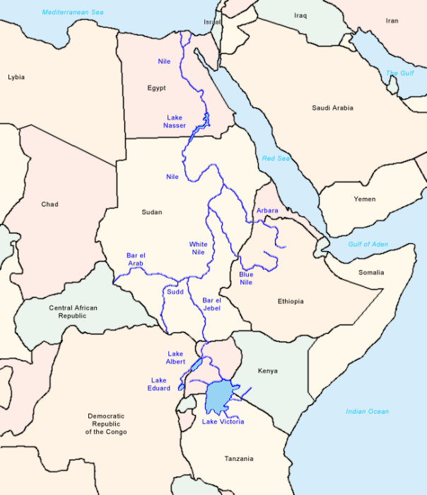 Карта течения Нила.  Фото: wikipedia.org.