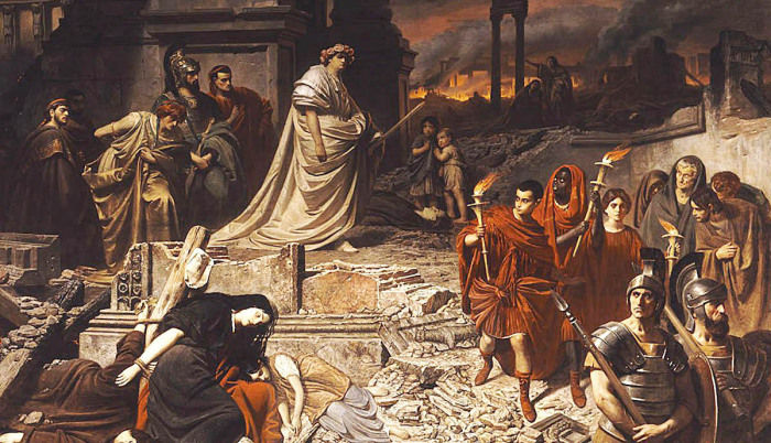 Нерон идет по пеплу Рима, Карл Теодор фон Пилоти, около 1861 года.  Фото: flipboard.com.