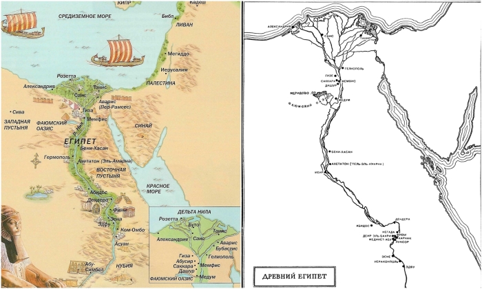 Схематическая карта Древнего Египта.