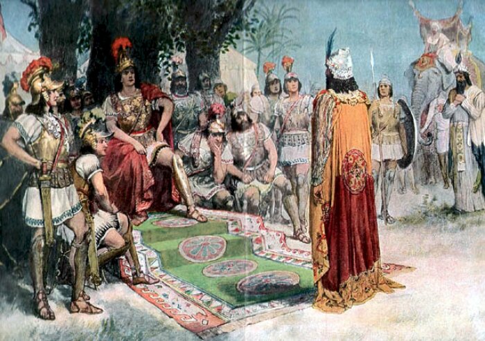Александр встречает индийского царя Пора, пленённого в битве на Гидаспе. \ Фото: twitter.com.