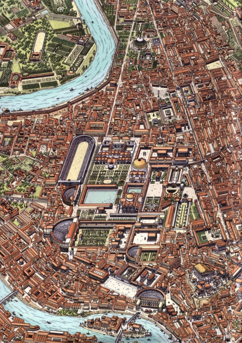 Карта Рима II века с изображением Пантеона (в центре). \ Фото: teggelaar.com.