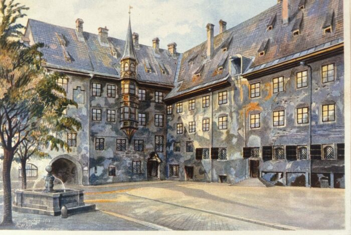 Акварель Адольфа Гитлера, изображающая двор старой резиденции в Мюнхене. \ Фото: dailyartmagazine.com.