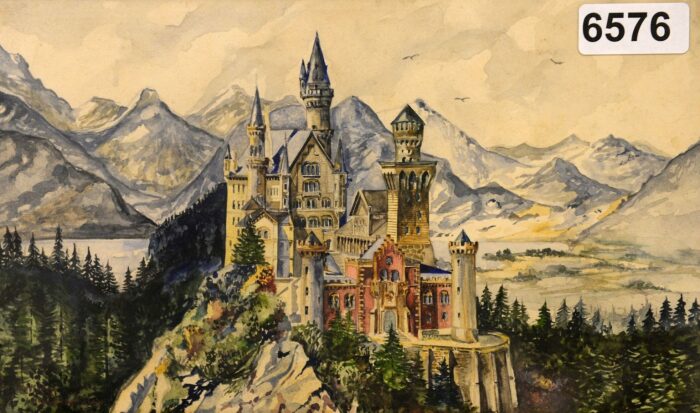 Акварель 1914 года, подписанная Адольфом Гитлером, изображающая Замок Нойшванштайн в Баварии. \ Фото: ekonomskevesti.com.