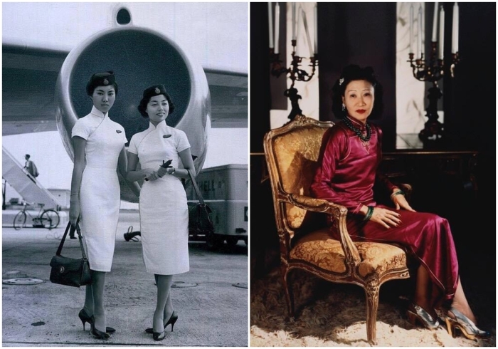 Слева направо: Бортпроводницы British Overseas Airways Corporation. \ Мадам Хуан Хуэйлань, больше известная как Веллингтон Ку.