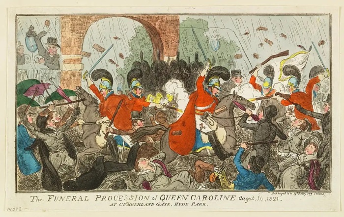 Похоронная процессия королевы Каролины 14 августа 1821 года у Камберлендских ворот, Гайд-парк. \ Фото: bing.com.