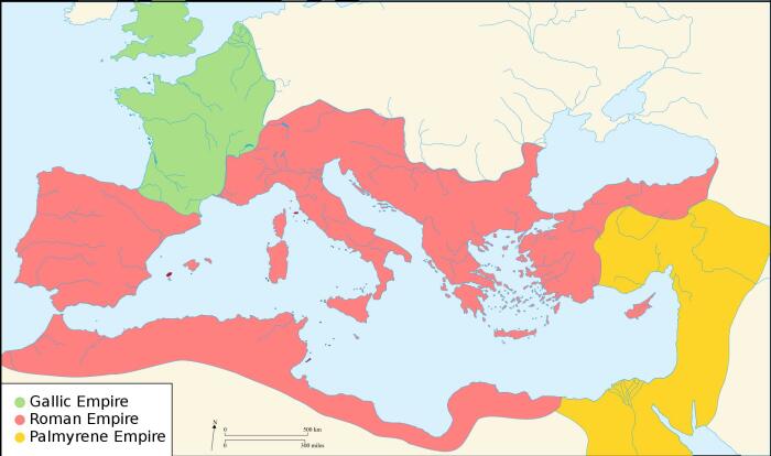 Раскол Римской империи в 271 году, когда Аврелиан пришёл к власти. \ Фото: sw.maps-greece.com.