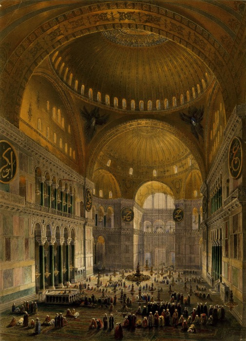 Интерьер собора Святой Софии, гравюра Луи Хаге, 1889 год. \ Фото: pinterest.com.