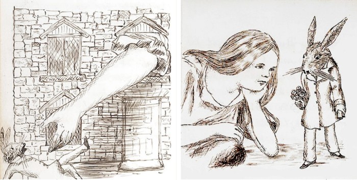 Иллюстрации из книги про Алису в Стране чудес. 