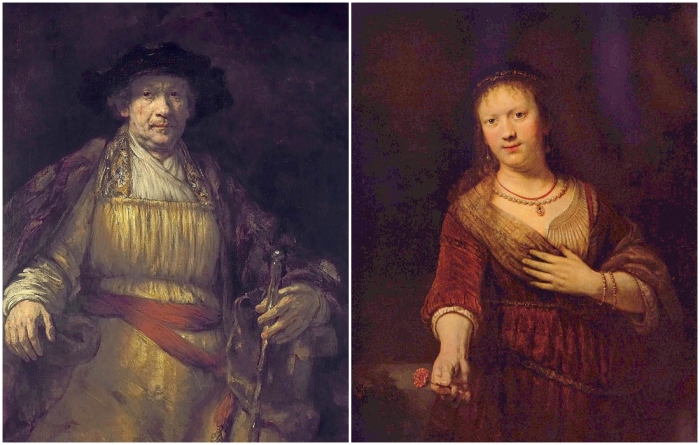 Слева направо: Автопортрет Рембрандта ван Рейна, 1658 год. \ Флора, 1641 год.