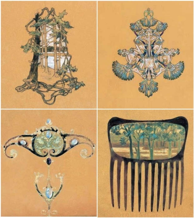 Рене Лалик: Эскизы для украшений, 1894—1896 гг. \ Фото: pinterest.com.