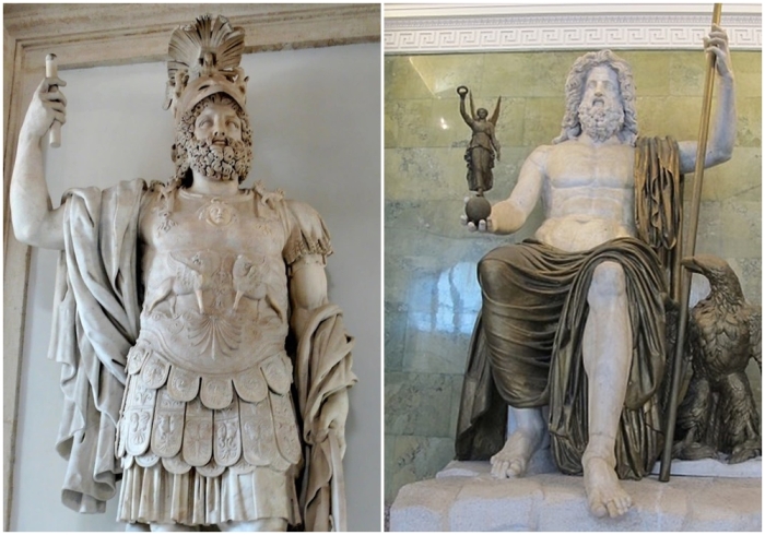 Слева направо: Бог Марс, римская статуя I в. по Р. Х. \ Бог Юпитер, мраморная статуя I века.
