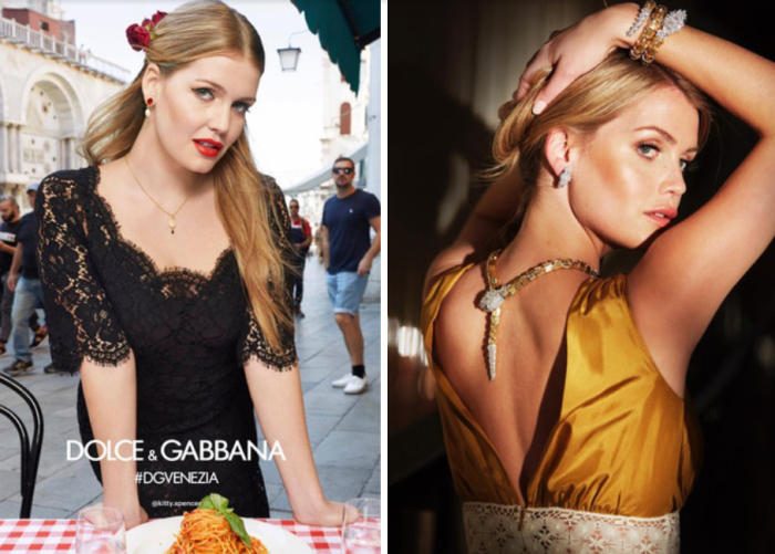 Китти Спенсер в кампании Dolce & Gabbana SS18. \ Фото: Рекламная кампания Bulgari с участием леди Китти Спенсер.