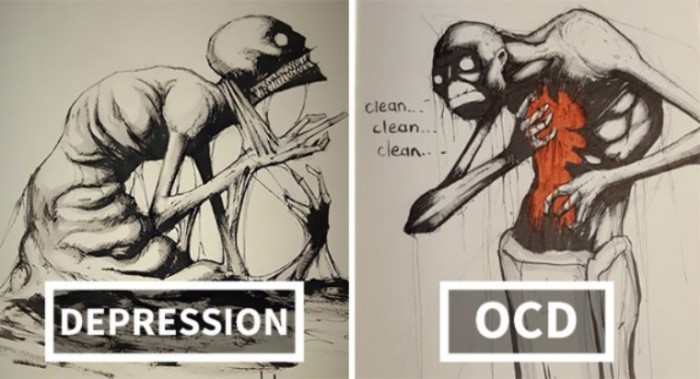 Художник Шон Косс иллюстрирует психические заболевания и расстройства для Inktober.