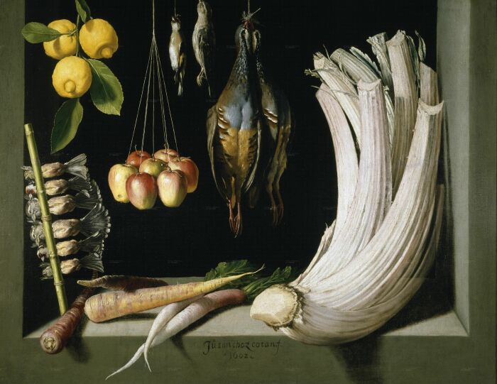 Натюрморт с дичью, овощами и фруктами, Хуан Санчес Котан, 1602 год. \ Фото: czt.b.la9.jp.
