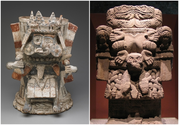 Слева направо: Тлалок. \ Статуя Коатликуэ, 2-е тысячелетиеАндезит.