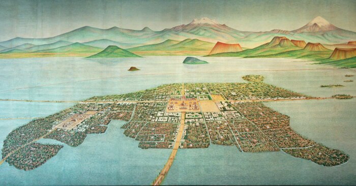 Теночтитлан и озеро Тескоко в 1519 году. \ Фото: en.wikipedia.org.