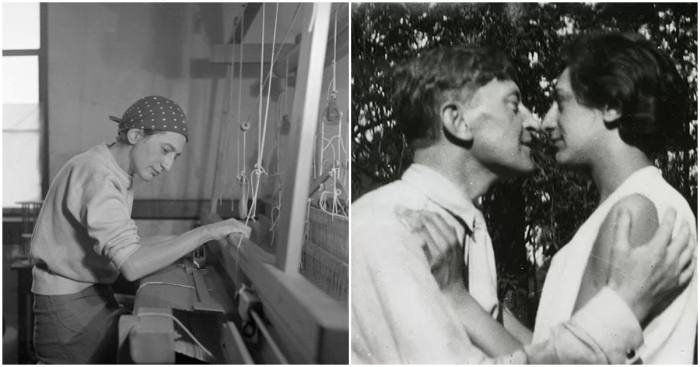 Слева направо: Анни Альберс в ткацкой мастерской в Black Mountain College, 1937 год. \ Йозеф Альбер и Анни Альберс в Доме мастеров, Баухаус, Дессау, 1929-1932 годы.