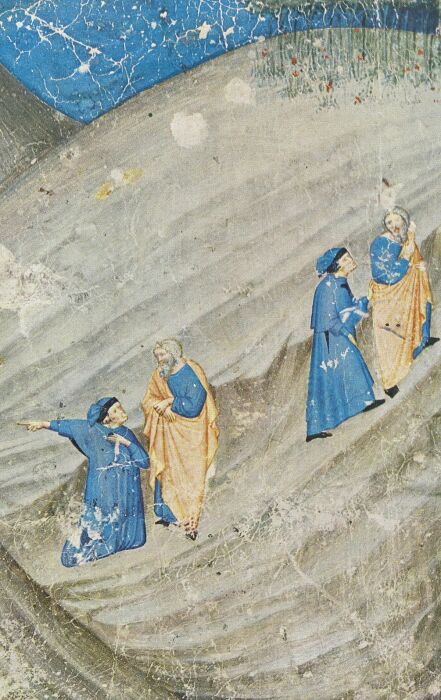 Встреча Данте с Вергилием и начало их странствия по загробному миру (средневековая миниатюра). \ Фото: twitter.com.