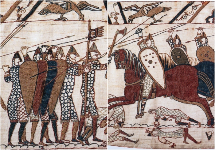 Детали с гобелена из Байе, на котором изображено нормандское завоевание Англии.