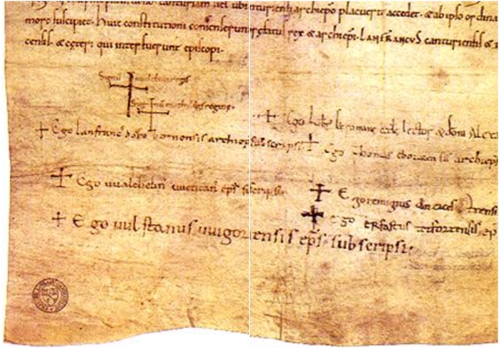 Подписи Вильгельма I и Матильды - это первые два больших креста на Винчестерском соглашении 1072 года.