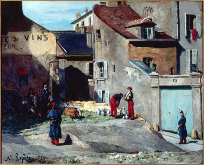Эпизод Коммуны на улице Розье, Монмартр, Огюст-Луи Лепер, 1875 год. \ Фото: pinterest.com.