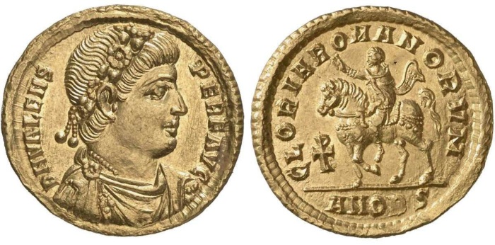 Золотые солиды императора Валента с реверсивным конным портретом императора, с. 367-75 гг. \ Фото: ikmk.smb.museum.
