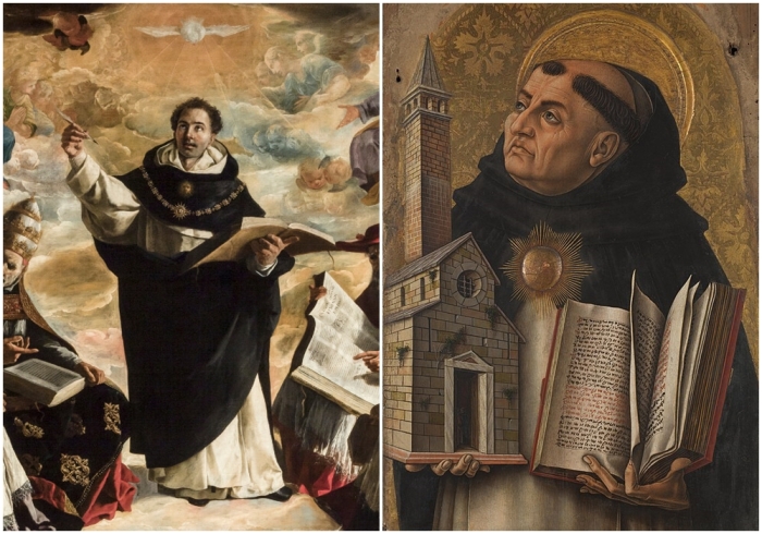 Слева направо: Деталь картины: Апофеоз святого Фомы Аквинского, Франсиско де Сурбаран, 1631 год. \ Фома Аквинский.