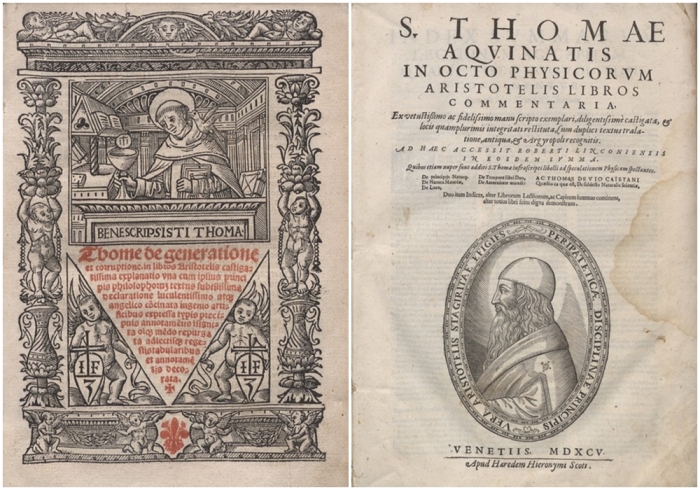 Слева направо:  Super Physicam Aristotelis, 1595 год. \ Super libros de generatione et corruptione.