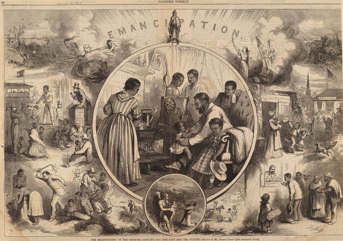 Освобождение темнокожих – Прошлое и будущее, Томас Наст, Harpers Weekly, 24 января 1863 год. \ Фото: housedivided.dickinson.edu.