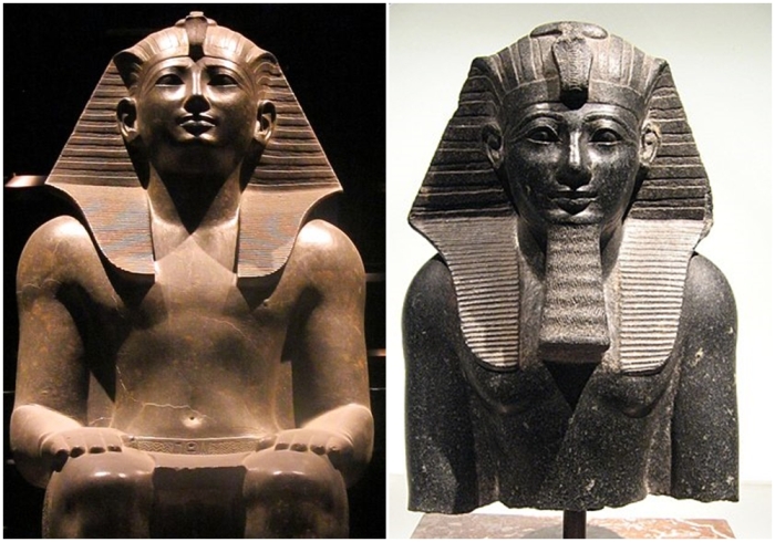 Слева направо: Статуя Тутмоса III, Египетский музей, Турин. \ Статуя Тутмоса III, Музей истории искусств, Вена.