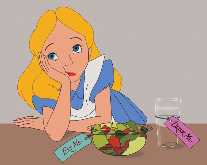 Алиса в плену диеты, которая говорит ей что надо есть и пить. Автор: Tom Ward.