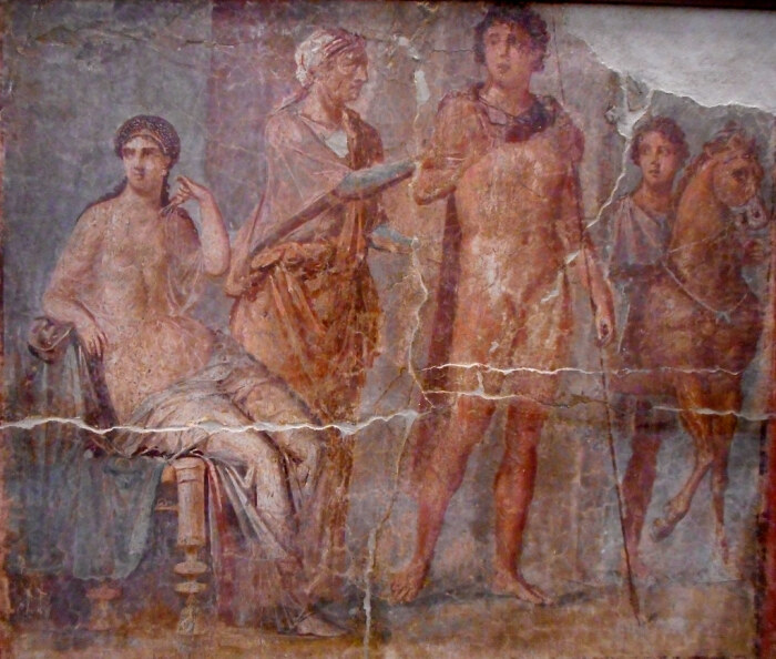 Федра и Ипполит, античная фреска из Геркуланеума. \ Фото: chs.harvard.edu.