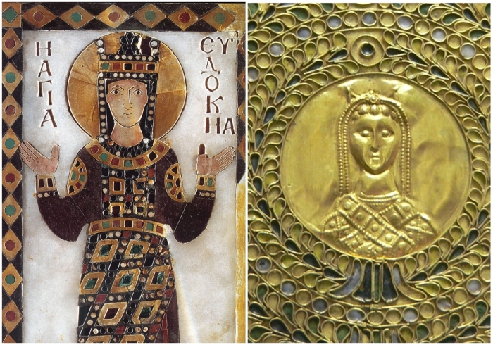 Слева направо: Элия Евдокия Августа — супруга византийского императора Феодосия II Малого. \ Лициния Евдоксия — дочь императора Восточной Римской империи Феодосия II и Евдокии.