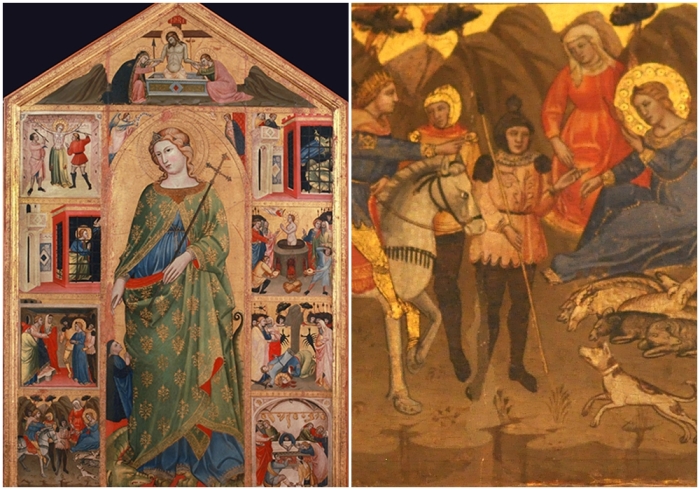 Святая Маргарита Антиохийская и рассказы о её жизни в манере Турино Ванни, около 1400 года.