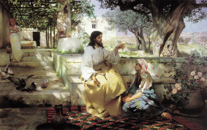 Христос у Марфы и Марии, Генрих Ипполитович Семирадский, 1886 год. \ Фото: bijbelin1000seconden.be.