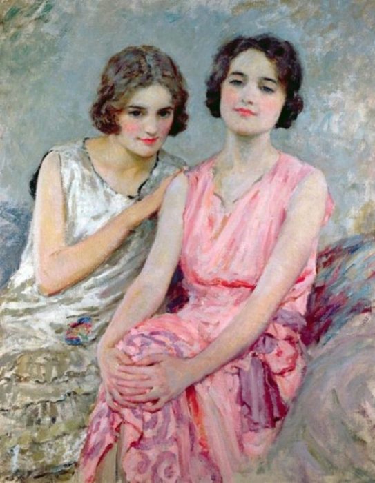 Две сидящих женщины. Автор: William Henry Margetson.