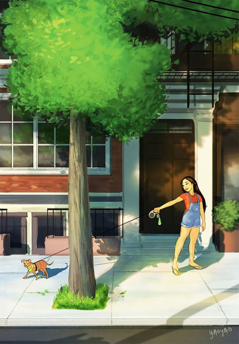 Гулять с собакой. Автор: Yaoyao Ma Van.