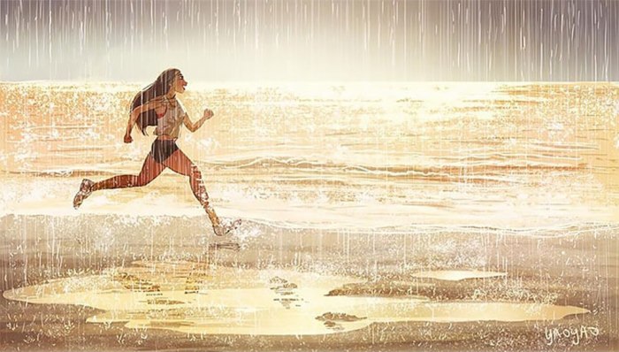 Наслаждаться пробежкой под проливным дождём. Автор: Yaoyao Ma Van.