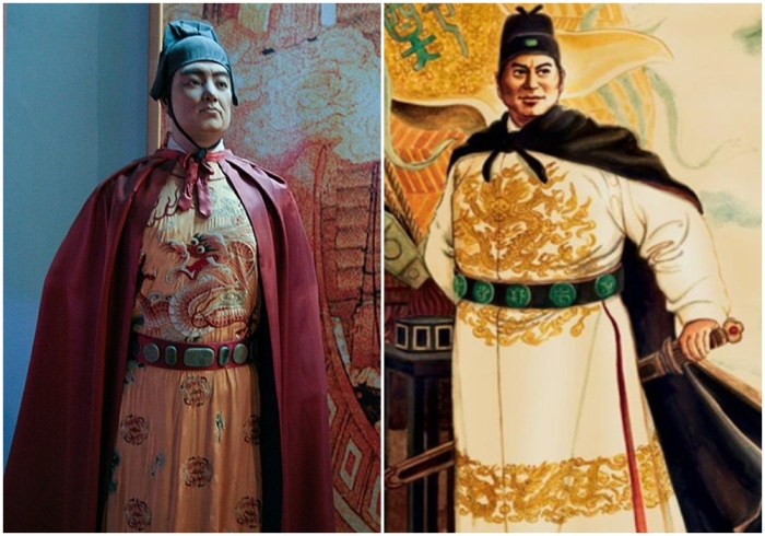 Слева направо: Статуя Чжэн Хэ в музее в Китае. \ Рисунок с изображением Чжэн Хэ.