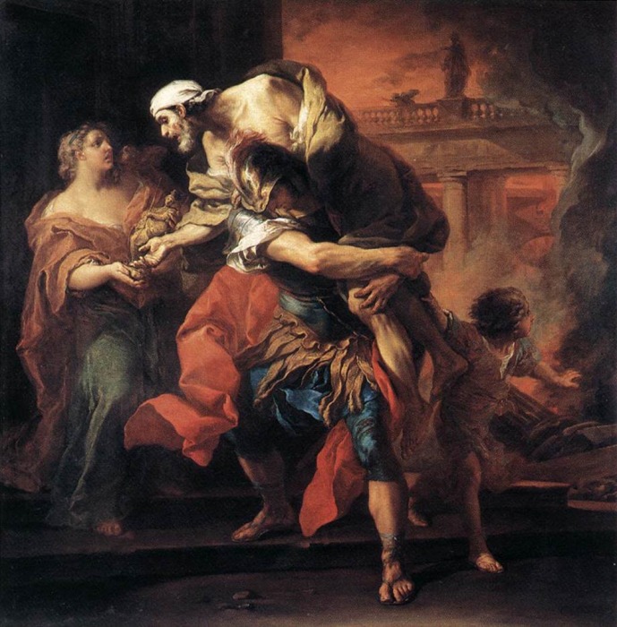 Эней выносит Анхиса из горящей Трои, Ван Лоо Ш. А., 1729 год, Лувр, Париж. \ Фото: artelista.com.