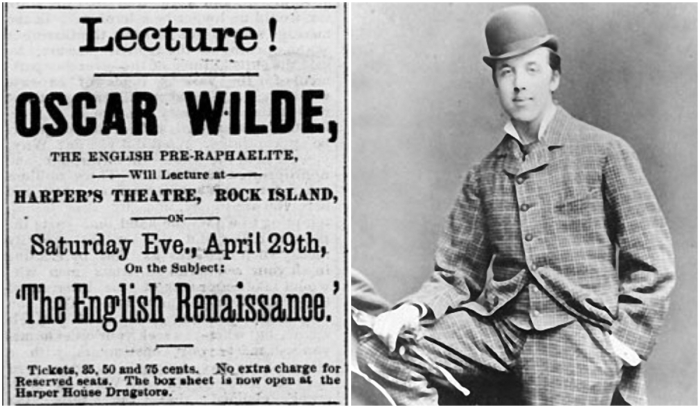 Слева направо: Уайльд читал лекции об английском ренессансе в искусстве во время своего турне по США и Канаде в 1882 году. \ Оскар Уайльд в Оксфорде.
