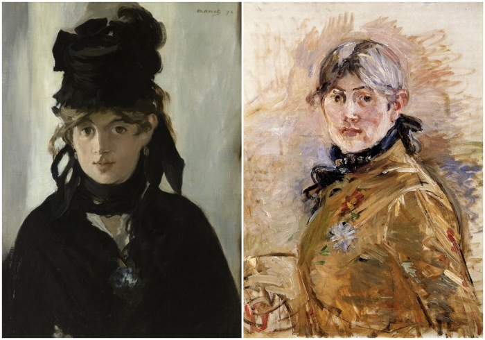 Слева направо: Берта Моризо с букетом фиалок, портрет работы Эдуарда Мане, 1872 год. \ Автопортрет.