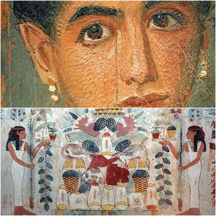 Древнеегипетские женщины с макияжем и подведёнными глазами.