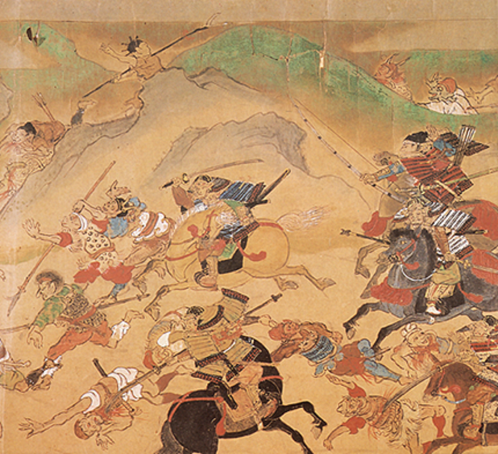 Японские войска сёгуна Саканоуэ гонят отряды эмиси, «Иллюстрированный свод по истории храма Киёмидзу-дэра», 1517 год. \ Фото: eswiki.pres.